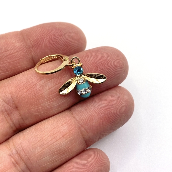 Blue Bumble Bee Charm Earrings - Picture 3 of 4